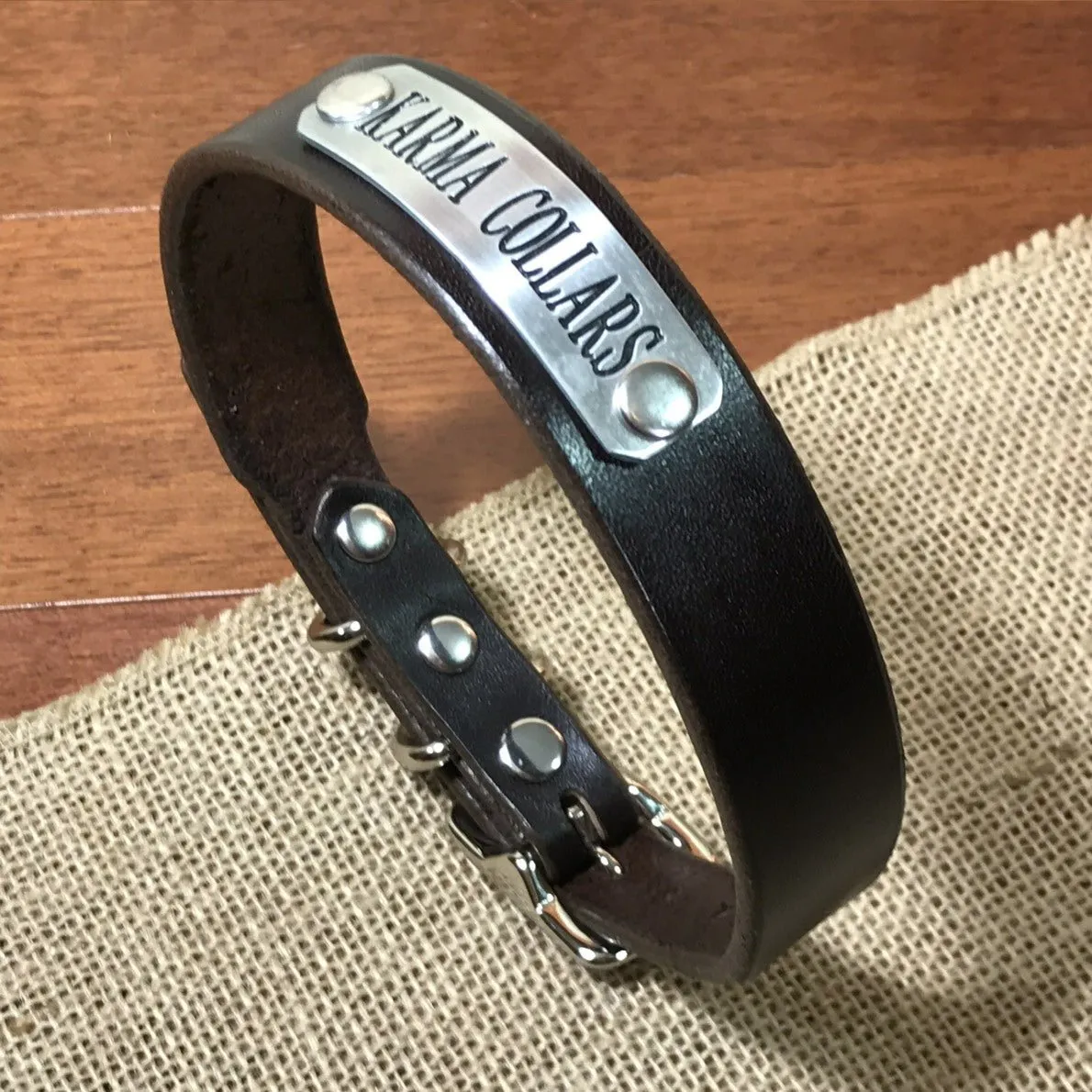 Personalized Leather Dog Collar with Nameplate 3/4"
