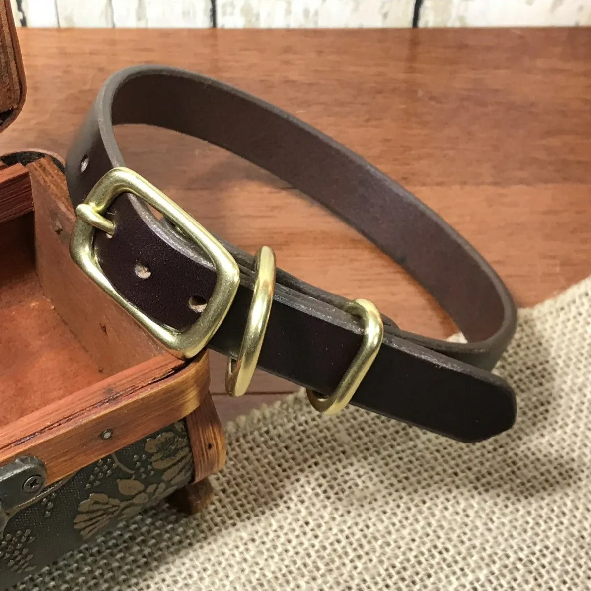 Personalized Leather Dog Collar with Nameplate 3/4"
