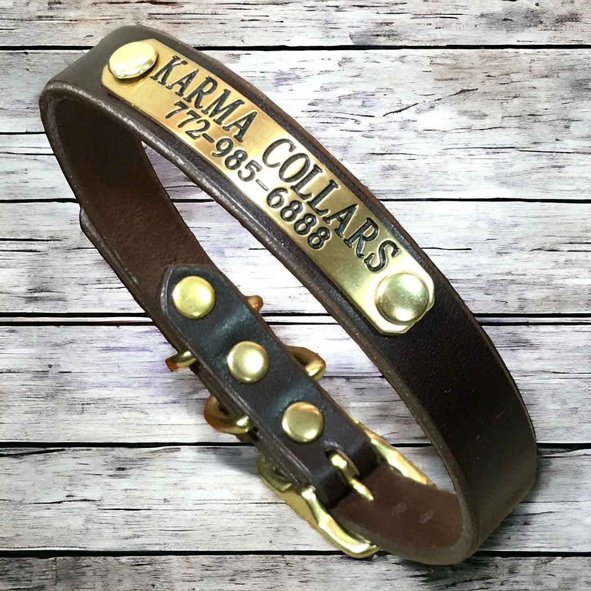 Personalized Leather Dog Collar with Nameplate 3/4"