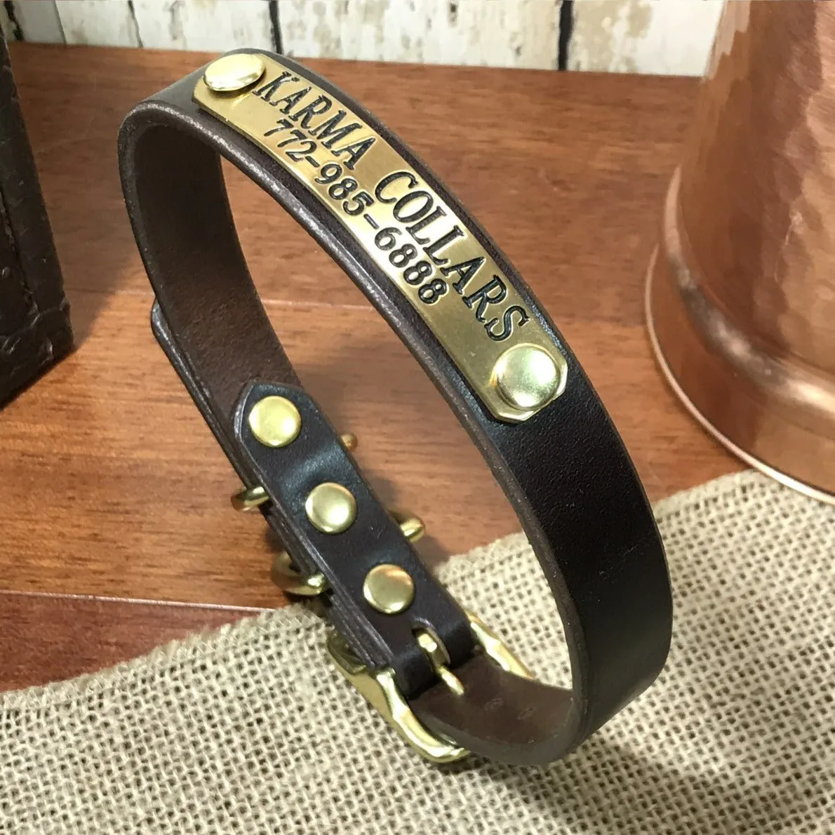 Personalized Leather Dog Collar with Nameplate 3/4"