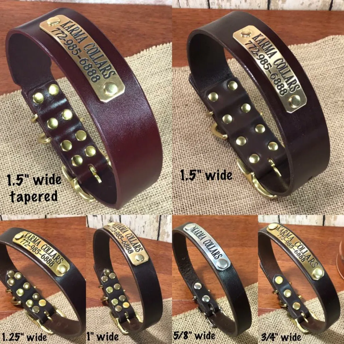 Personalized Leather Dog Collar with Nameplate 5/8"