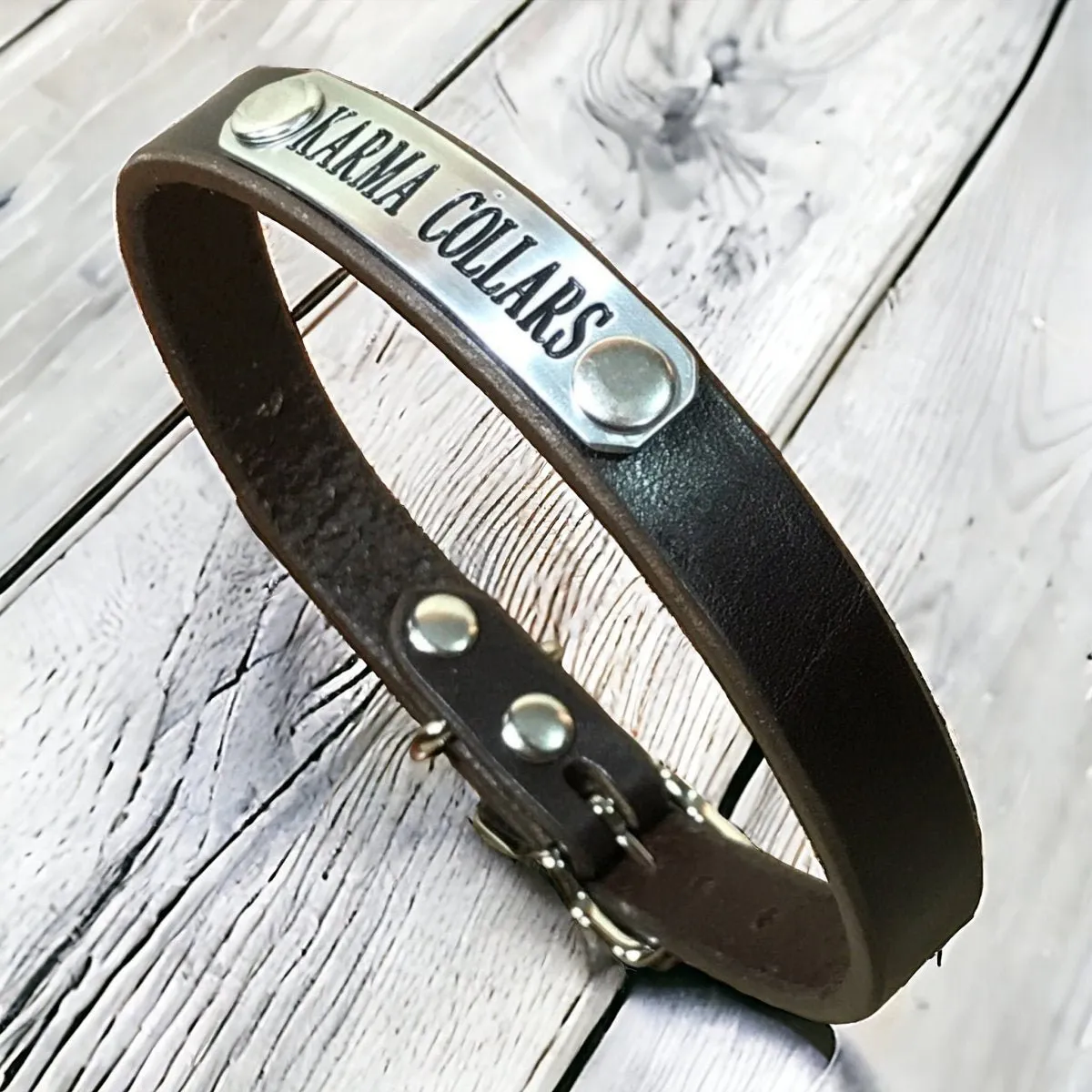 Personalized Leather Dog Collar with Nameplate 5/8"