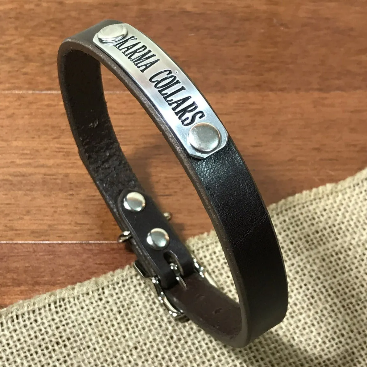 Personalized Leather Dog Collar with Nameplate 5/8"