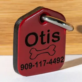 Personalized Pet ID Tag Engraved for Dog Collars in Leather Red 1.25" x 1.5"
