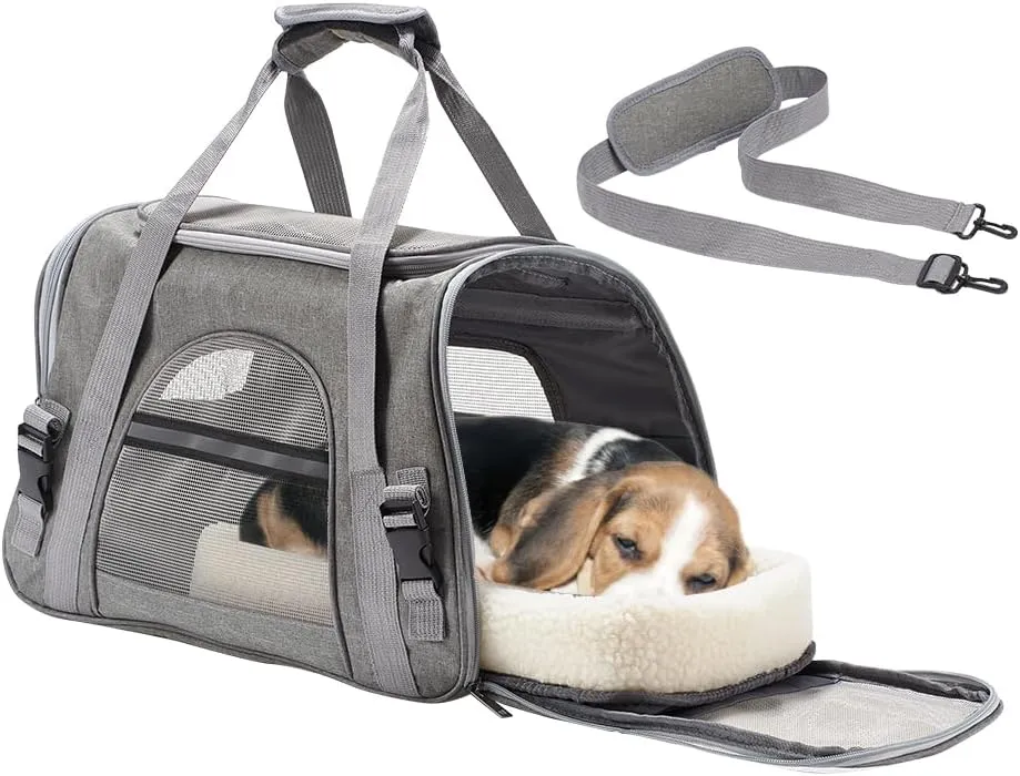 Pet Carriers for Cat and Small Dog Soft-Sided Pet Travel Bag Airline Approved Travel Carrier Expandable Foldable Portable Bag, Gray
