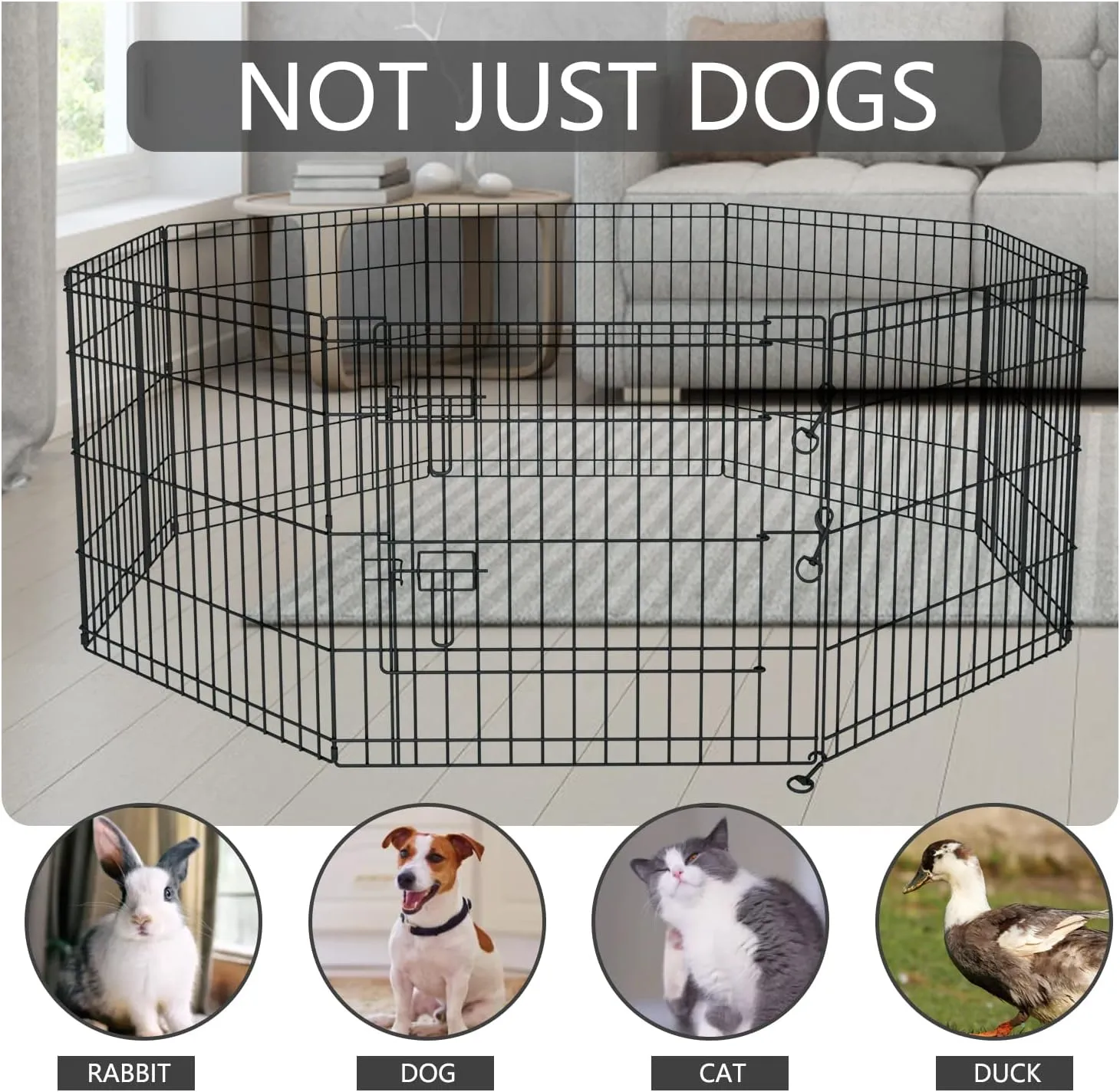 PETIME Foldable Metal Dog Exercise Pen/Pet Puppy Playpen Kennels Yard Fence Indoor/Outdoor 8 Panel 24" W with Top Cover and Bottom Pad (Playpen Bottom Top Cover, 8 Panels 30" H)