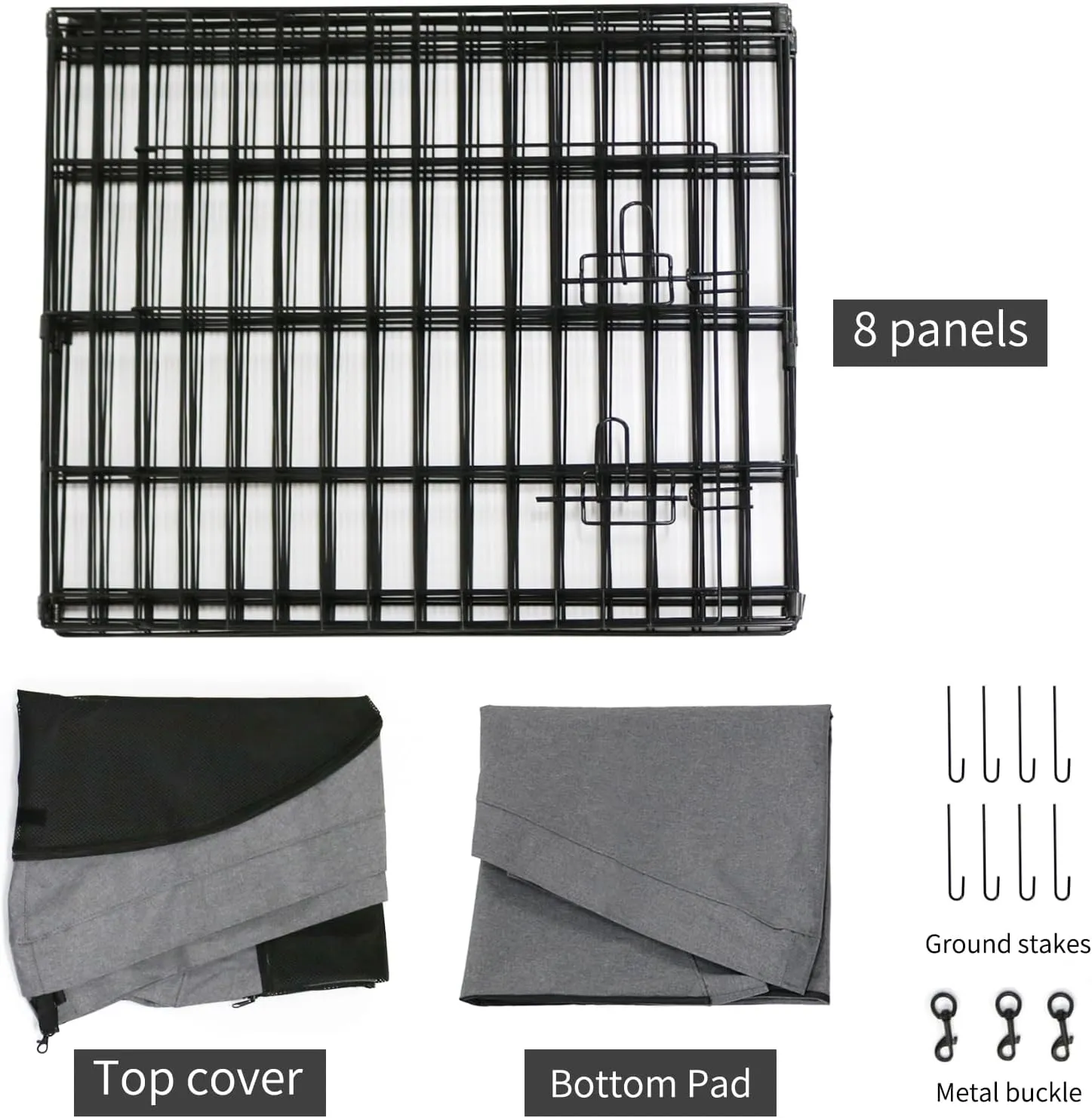 PETIME Foldable Metal Dog Exercise Pen/Pet Puppy Playpen Kennels Yard Fence Indoor/Outdoor 8 Panel 24" W with Top Cover and Bottom Pad (Playpen Bottom Top Cover, 8 Panels 30" H)
