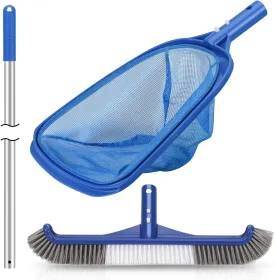 Pool Cleaning Kit, 18'' Pool Brush Head & Pool Skimmer Net with 60" Pole, Pool Net Skimmer & Pool Brush with Pole, Pool Net & Pool Brushes for Cleaning Pool Walls with Pole