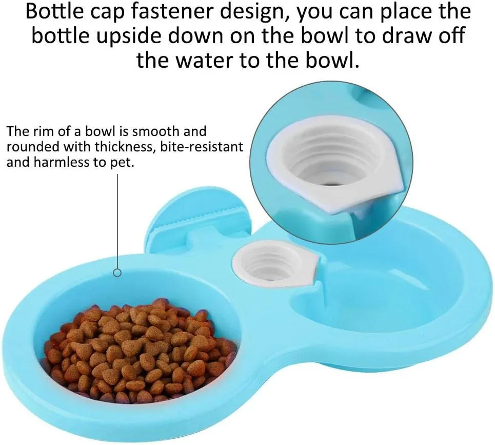 Pssopp Double Dog Bowl, Hanging Pet Bowl, Dual Use Pet Food and Water Feeder, Plastic, Blue
