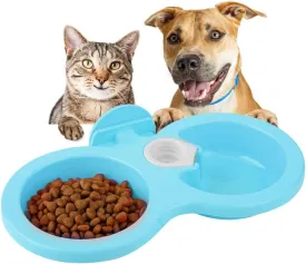 Pssopp Double Dog Bowl, Hanging Pet Bowl, Dual Use Pet Food and Water Feeder, Plastic, Blue