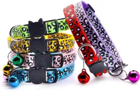 Reflective 2 Pack Breakaway Cat Collars with Bell Leopard Pattern Cute Kitty Adjustable 7.5-12.5 Inch Safe Kitten Collars Charms (Purple)