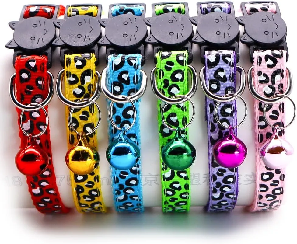 Reflective 2 Pack Breakaway Cat Collars with Bell Leopard Pattern Cute Kitty Adjustable 7.5-12.5 Inch Safe Kitten Collars Charms (Purple)