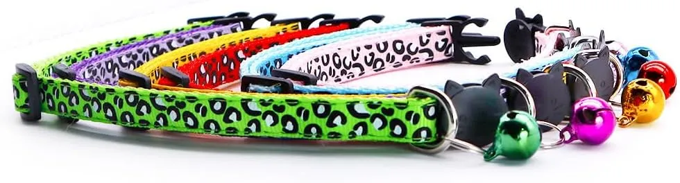 Reflective 2 Pack Breakaway Cat Collars with Bell Leopard Pattern Cute Kitty Adjustable 7.5-12.5 Inch Safe Kitten Collars Charms (Purple)