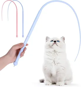 Silicone Cat Wand Toy, 2 Pcs Pink & Blue Long Cat Teaser Stick with Innovative Silicone Rat Tail Safe Interactive Toy Mice for Cats Soft Easy Swing Bionic Tail for Bored Indoor Adult Cats
