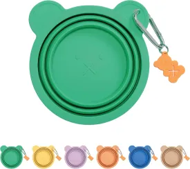 Silicone Collapsible Travel Bowl with Free Poop Bag Holder  Lightweight, Portable, Multipurpose for Pets, Dishwasher & Microwave Safe (Green, Medium)