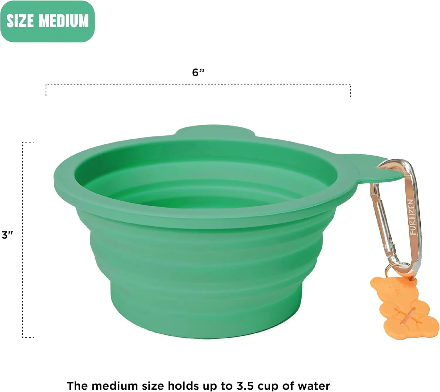Silicone Collapsible Travel Bowl with Free Poop Bag Holder  Lightweight, Portable, Multipurpose for Pets, Dishwasher & Microwave Safe (Green, Medium)