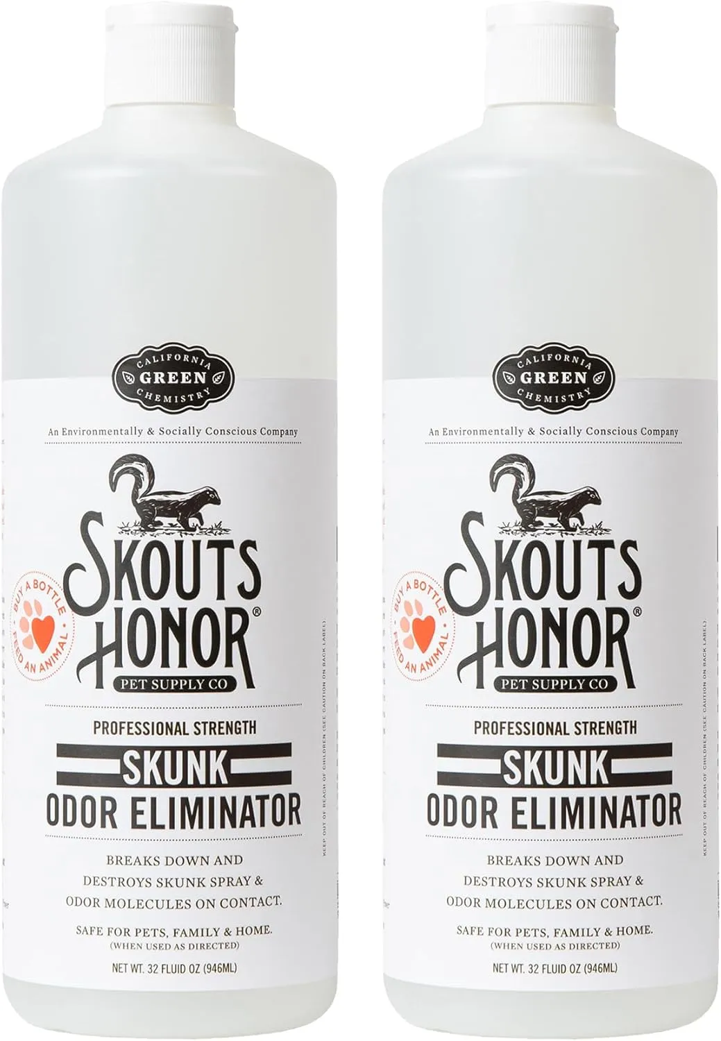 Skout's Honor Skunk Odor Eliminator for Pets, Indoor, and Outdoor Surfaces  Eliminate Skunk Spray Odor, Eco-Friendly, Cruelty-Free Solution for Pets and Surfaces, 32 oz, 2-Pack