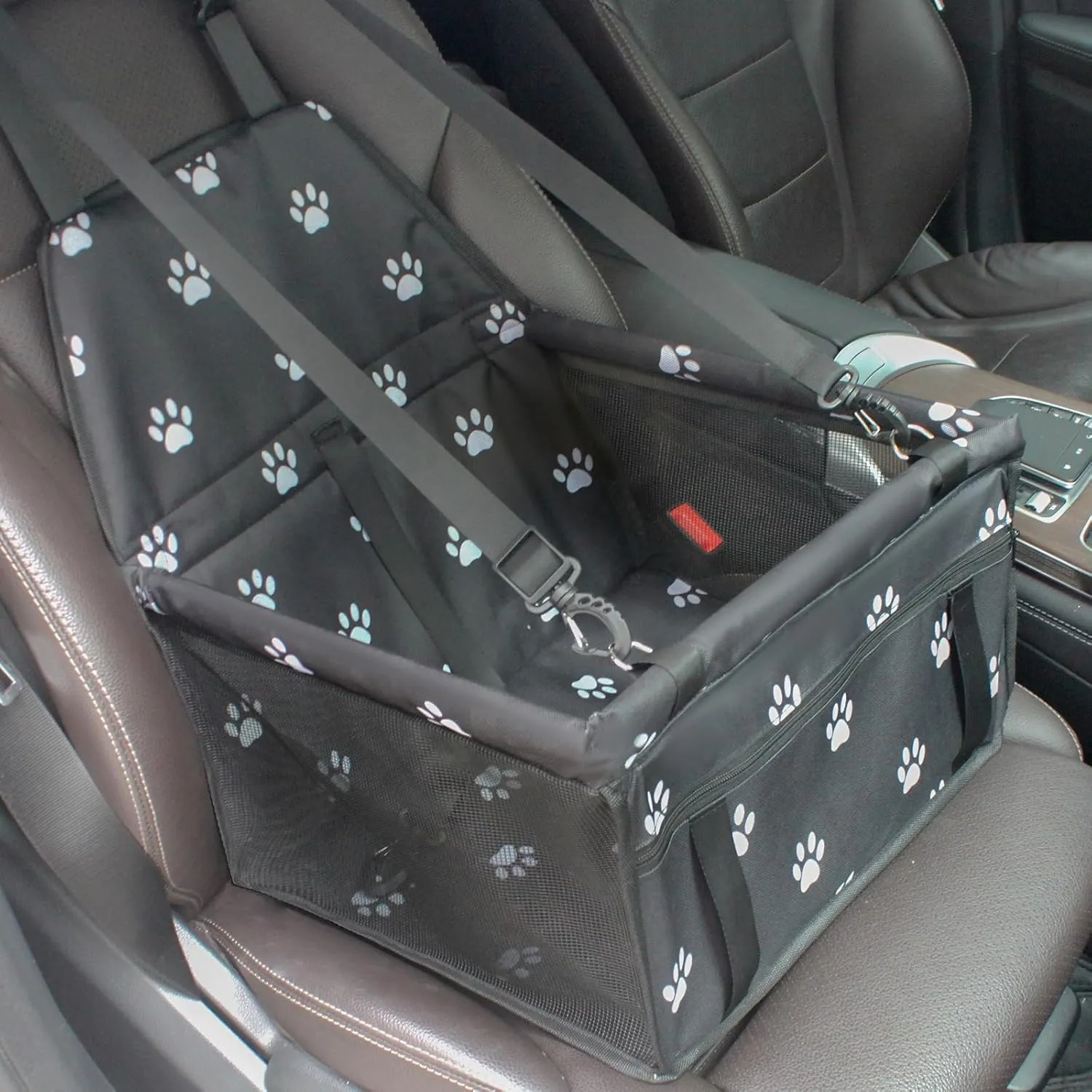 Small Dog Car SeatComfortable Front and Back seat pet beds, Portable Foldable seat, Breathable PVC Frame, Includes seat Belt, fits Small Dogs/Cats Weighing up to 15 pounds (Black, L)
