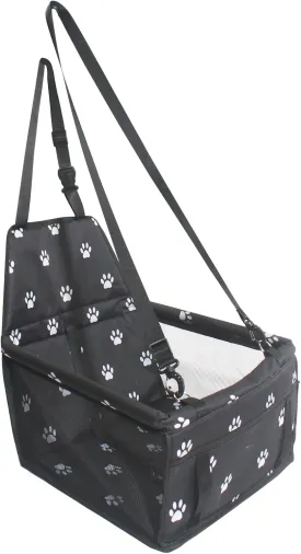Small Dog Car SeatComfortable Front and Back seat pet beds, Portable Foldable seat, Breathable PVC Frame, Includes seat Belt, fits Small Dogs/Cats Weighing up to 15 pounds (Black, L)