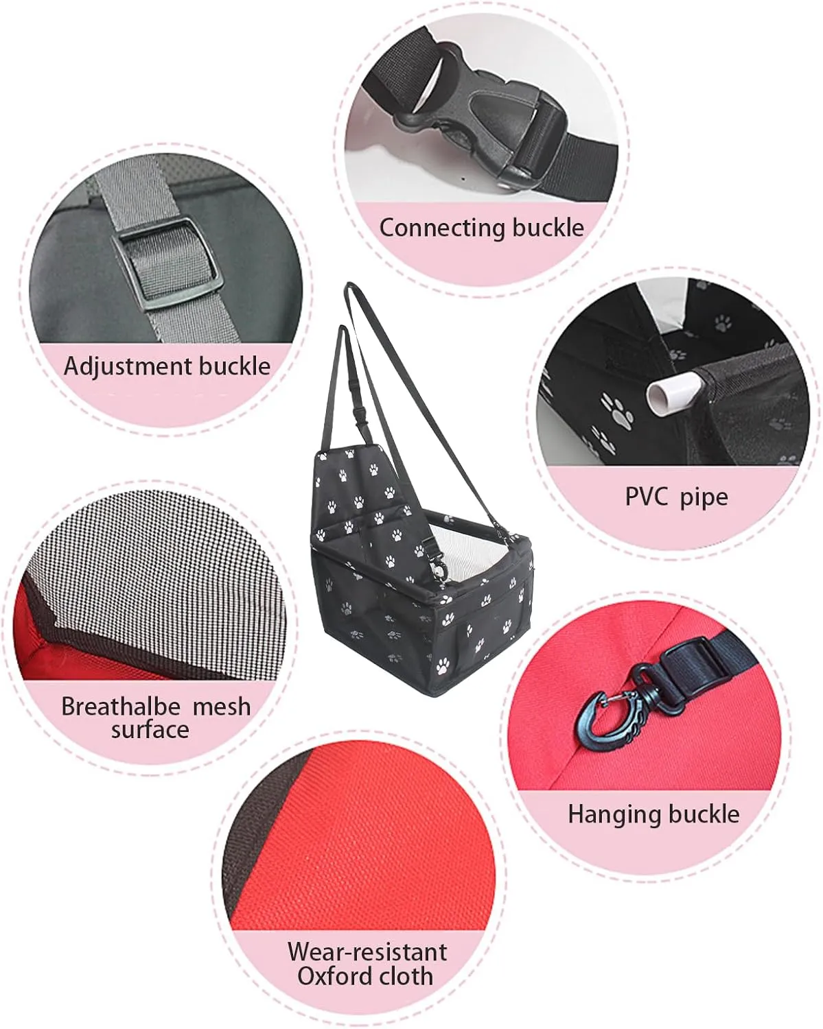 Small Dog Car SeatComfortable Front and Back seat pet beds, Portable Foldable seat, Breathable PVC Frame, Includes seat Belt, fits Small Dogs/Cats Weighing up to 15 pounds (Black, L)