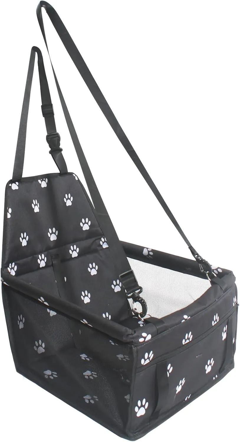 Small Dog Car SeatComfortable Front and Back seat pet beds, Portable Foldable seat, Breathable PVC Frame, Includes seat Belt, fits Small Dogs/Cats Weighing up to 15 pounds (Black, L)