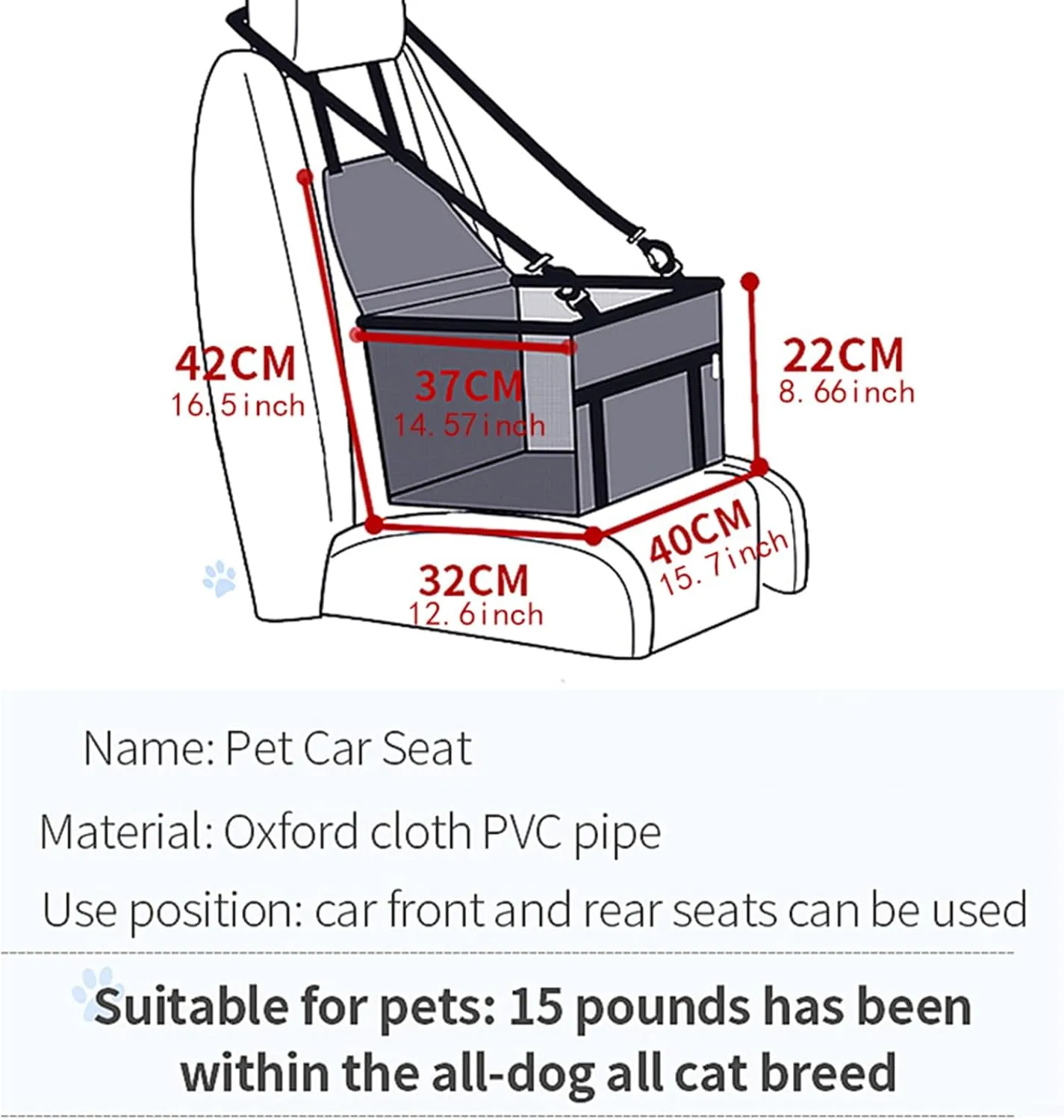 Small Dog Car SeatComfortable Front and Back seat pet beds, Portable Foldable seat, Breathable PVC Frame, Includes seat Belt, fits Small Dogs/Cats Weighing up to 15 pounds (Black, L)
