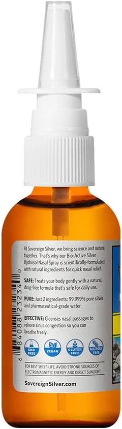 Sovereign Silver Bio-Active Colloidal Silver Hydrosol for Immune Support - 10ppm - 1oz - Nasal Spray - Pack of 2