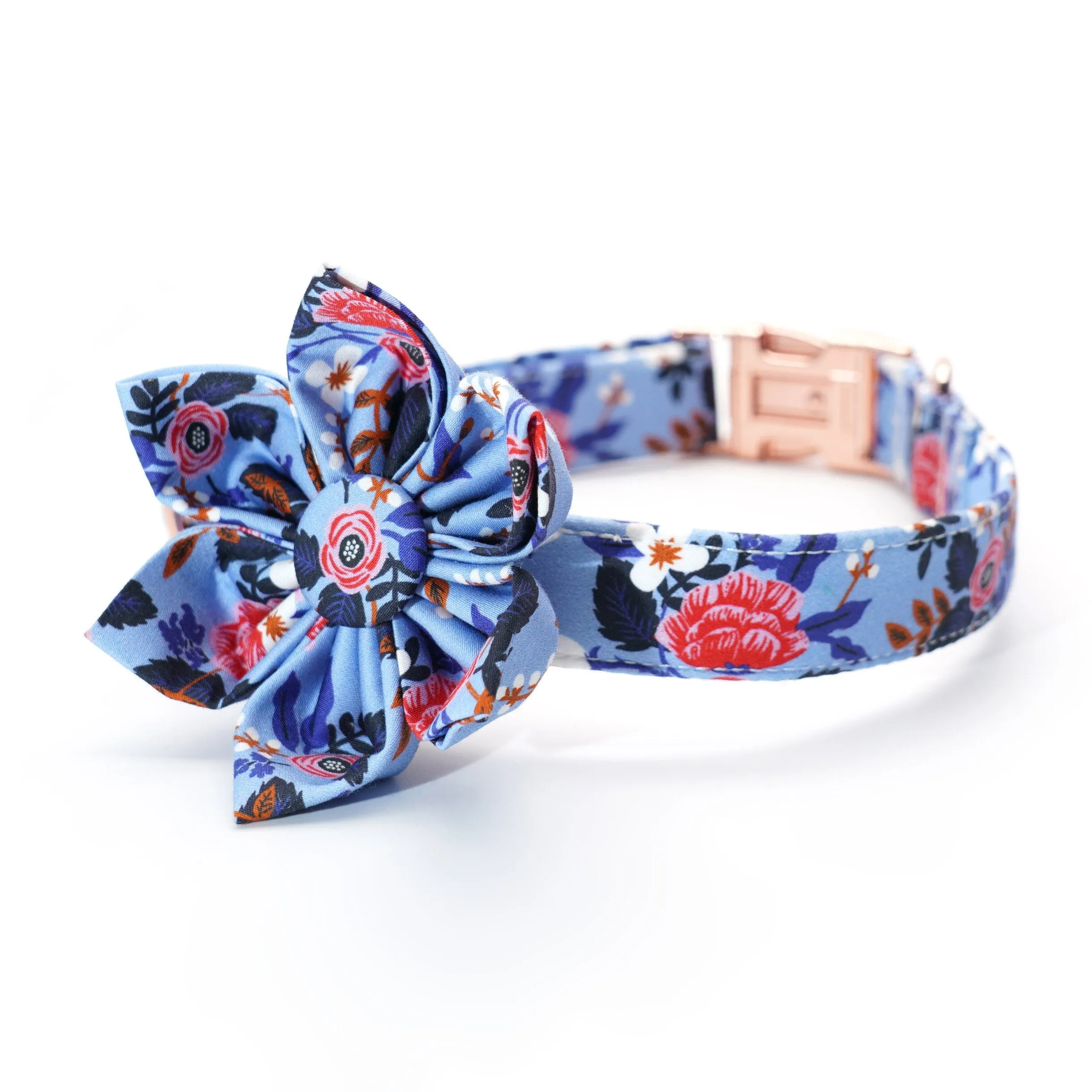 Spring Floral Blue Flower Collar and Leash Set | Personalized