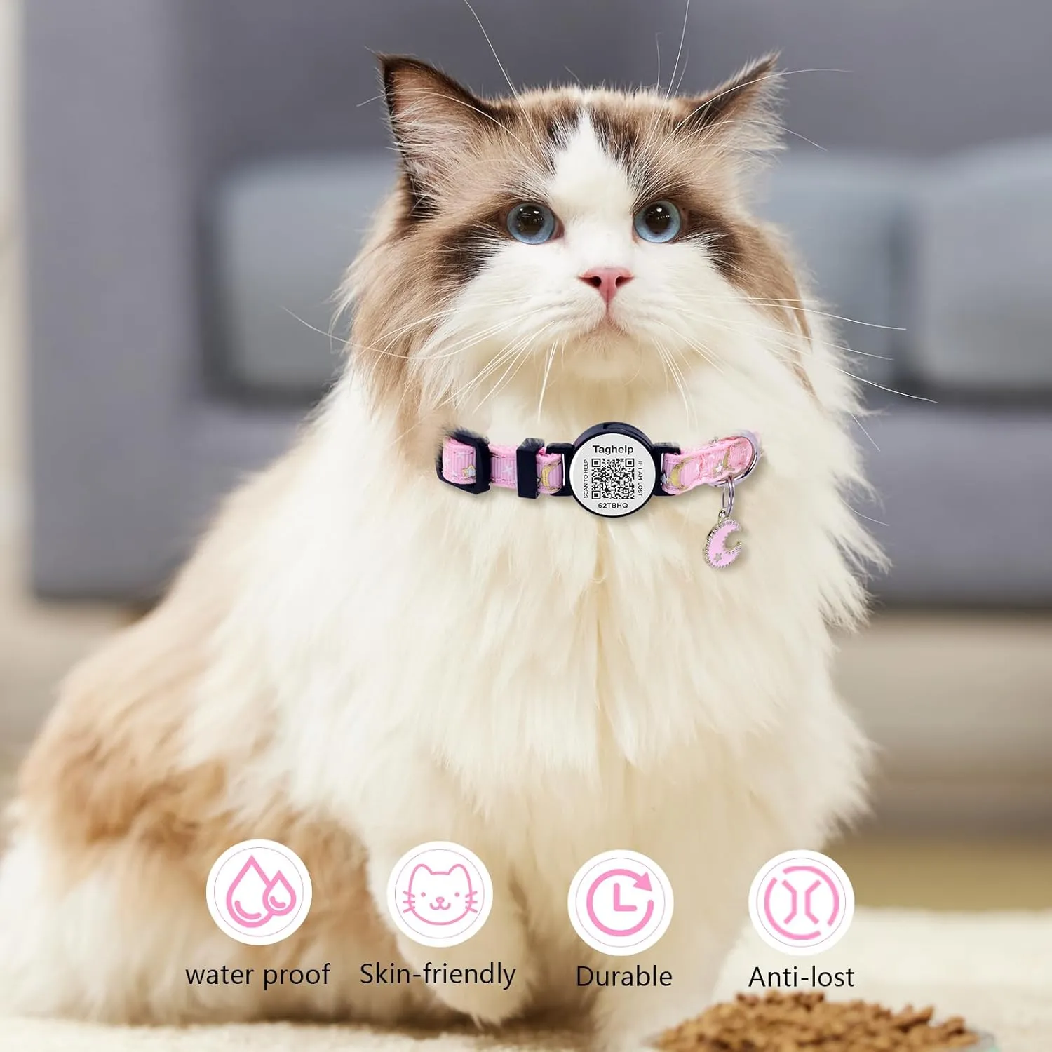 Stars and Moon, Solid & Safe Safety Plaid Kitten Collars with QR ID Tag for Girl Boy for Cats, Pet Collar, Breakaway Cat Collar,Silent, Lightweight, and Durable QR Code Pet ID Tags Cat Tags (Pink)