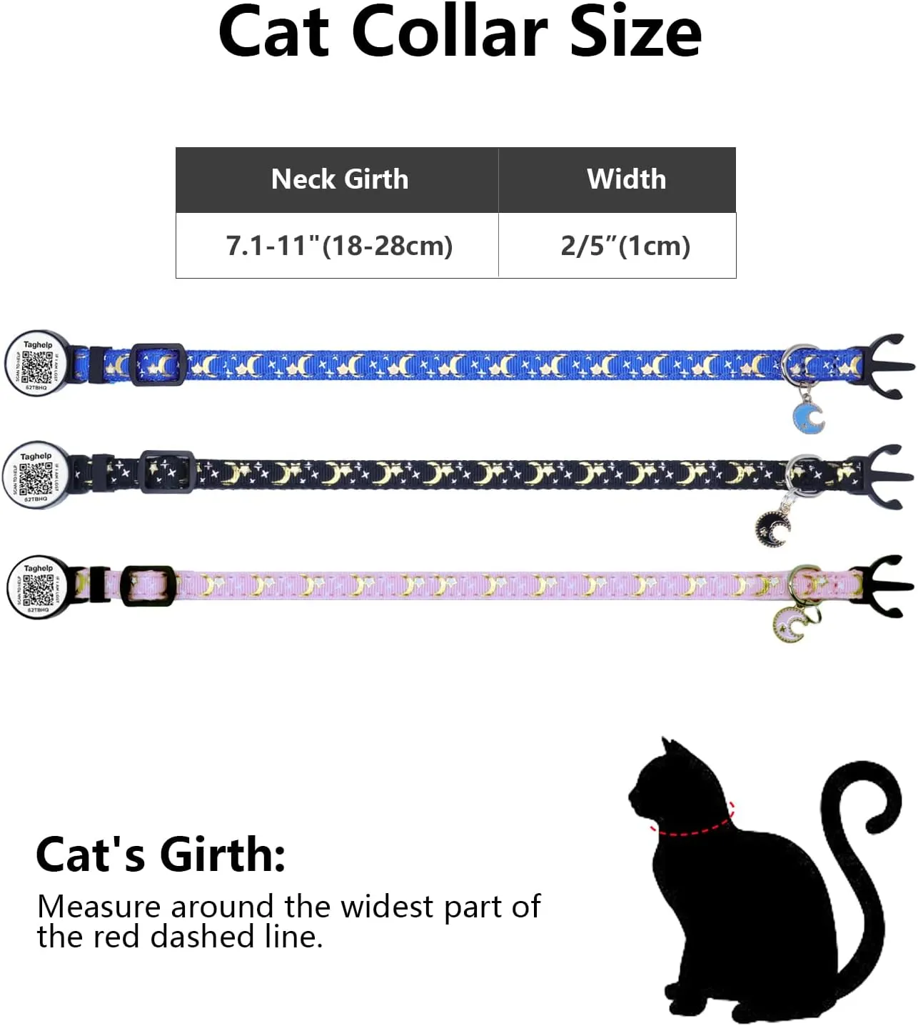 Stars and Moon, Solid & Safe Safety Plaid Kitten Collars with QR ID Tag for Girl Boy for Cats, Pet Collar, Breakaway Cat Collar,Silent, Lightweight, and Durable QR Code Pet ID Tags Cat Tags (Pink)