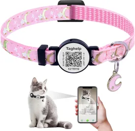 Stars and Moon, Solid & Safe Safety Plaid Kitten Collars with QR ID Tag for Girl Boy for Cats, Pet Collar, Breakaway Cat Collar,Silent, Lightweight, and Durable QR Code Pet ID Tags Cat Tags (Pink)