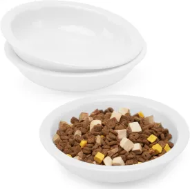 Thicker Ceramic Cat Food and Water Bowls 3 PCS, Whisker Stress Free Cat Dishes, Relieves Fatigue, Shallow Pet Food Dish for Cats Puppy, White