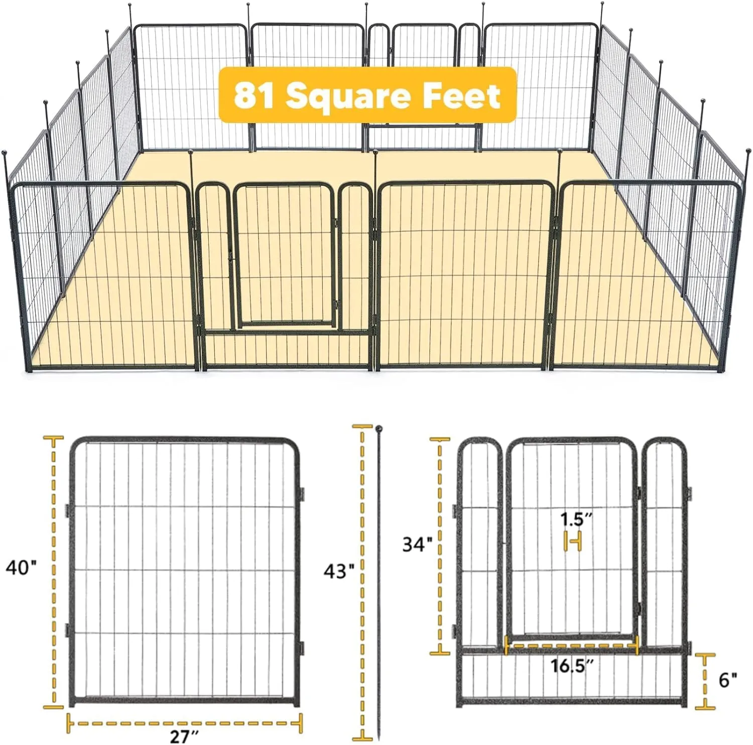 TMEE Dog Playpen, 40" Height 16 Panels Outdoor Dog Fence Pet Play Pen, Puppy Pens for Large/Medium/Small Dogs, Ideal for RV, Camping, Yard, Indoor