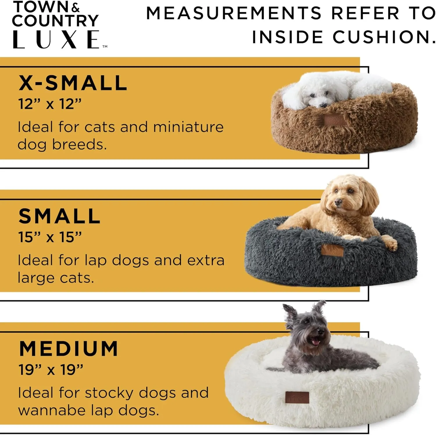 TOWN & COUNTRY LUXE CuddleTown Fuzzy Solid Donut Pet Bed, Soft, Cozy & Calming, Non-Slip Bottom, 100% Machine Washable, Brown, Medium 28"x28"x7" Round