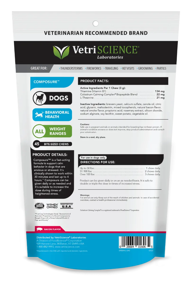 VetriScience Composure Calming Supplement for Dogs (120 soft chews)