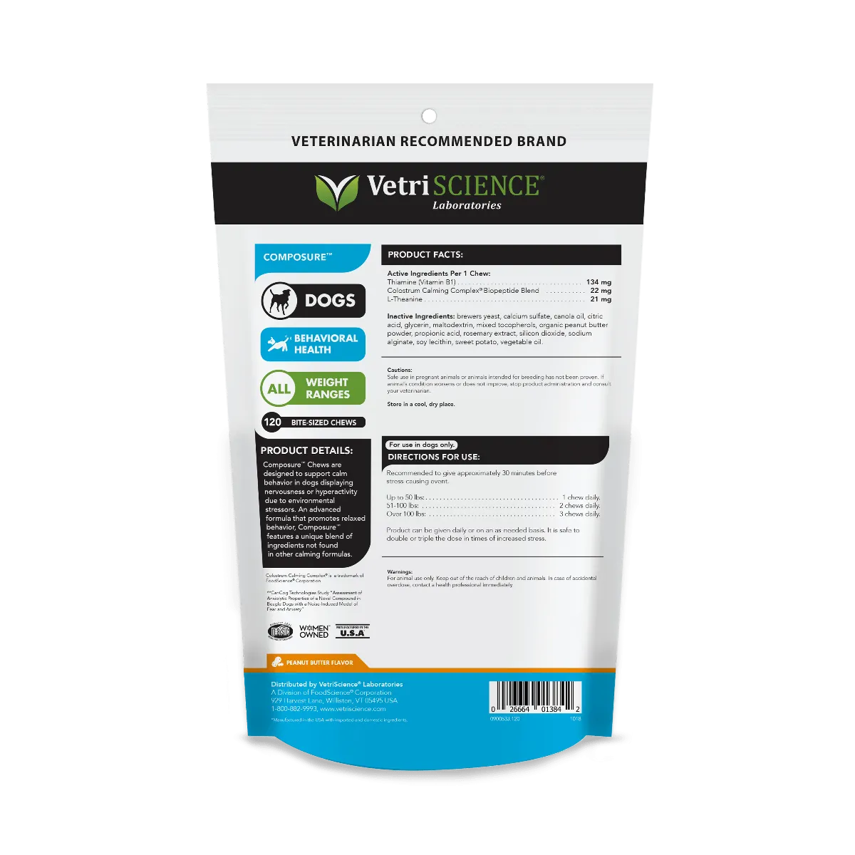 VetriScience Composure Calming Supplement for Dogs (120 soft chews)