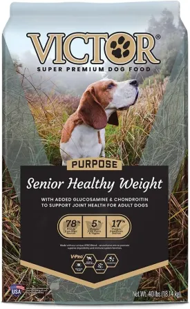 VICTOR Super Premium Dog Food  Purpose  Senior Healthy Weight Management  Dry Dog Food for Adult Dogs  Gluten Free with Glucosamine and Chondroitin, for Hip and Joint Health, 40lbs