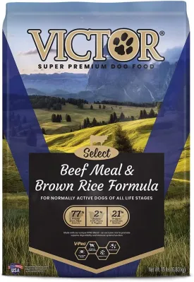 VICTOR Super Premium Dog Food  Select Beef Meal & Brown Rice Formula for Immune and Gut Health  Gluten-Free Beef Meal Dry Dog Food for All Normally Active Dogs of All Life Stages, 15 lbs