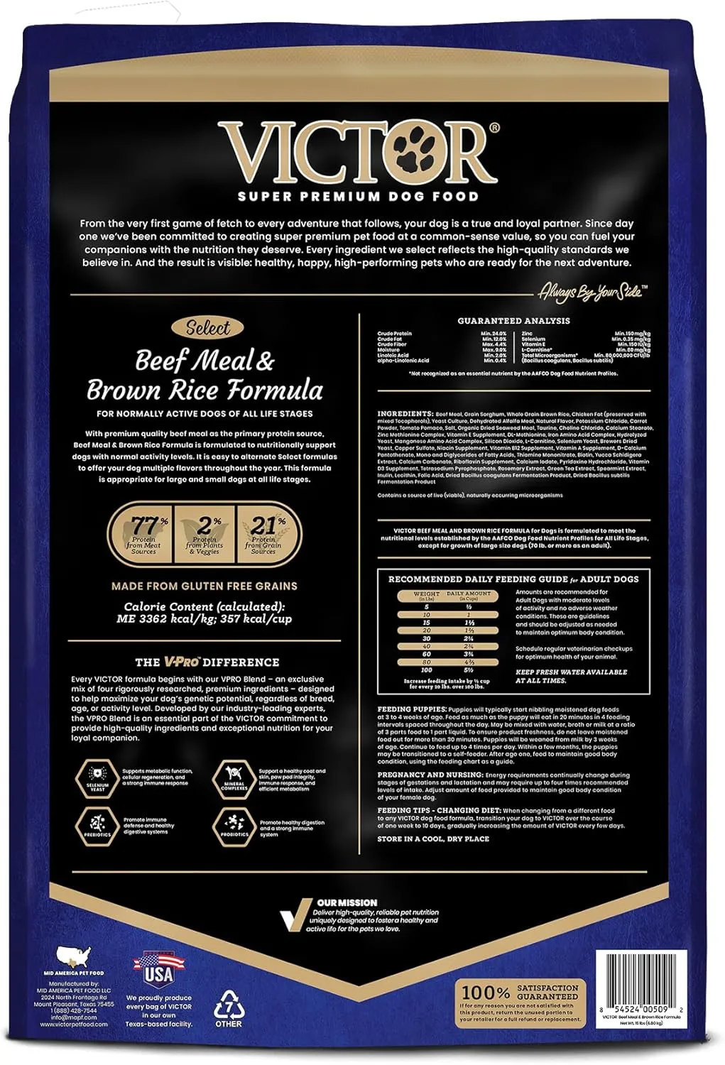 VICTOR Super Premium Dog Food  Select Beef Meal & Brown Rice Formula for Immune and Gut Health  Gluten-Free Beef Meal Dry Dog Food for All Normally Active Dogs of All Life Stages, 15 lbs