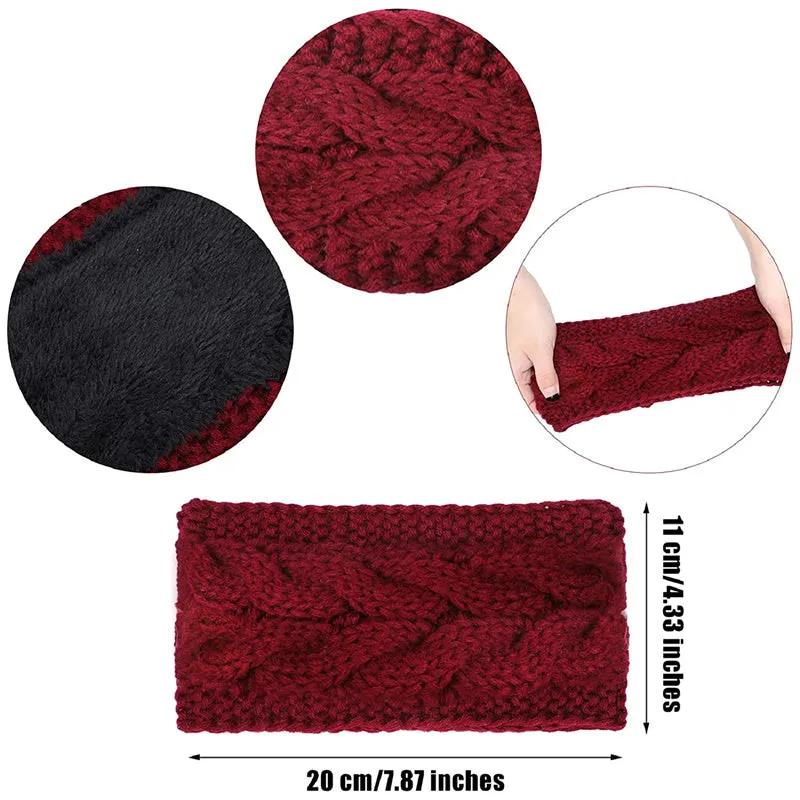 Winter Cable Knit Headband Fleece Lined Winter Ear Warmer Headband Wrap