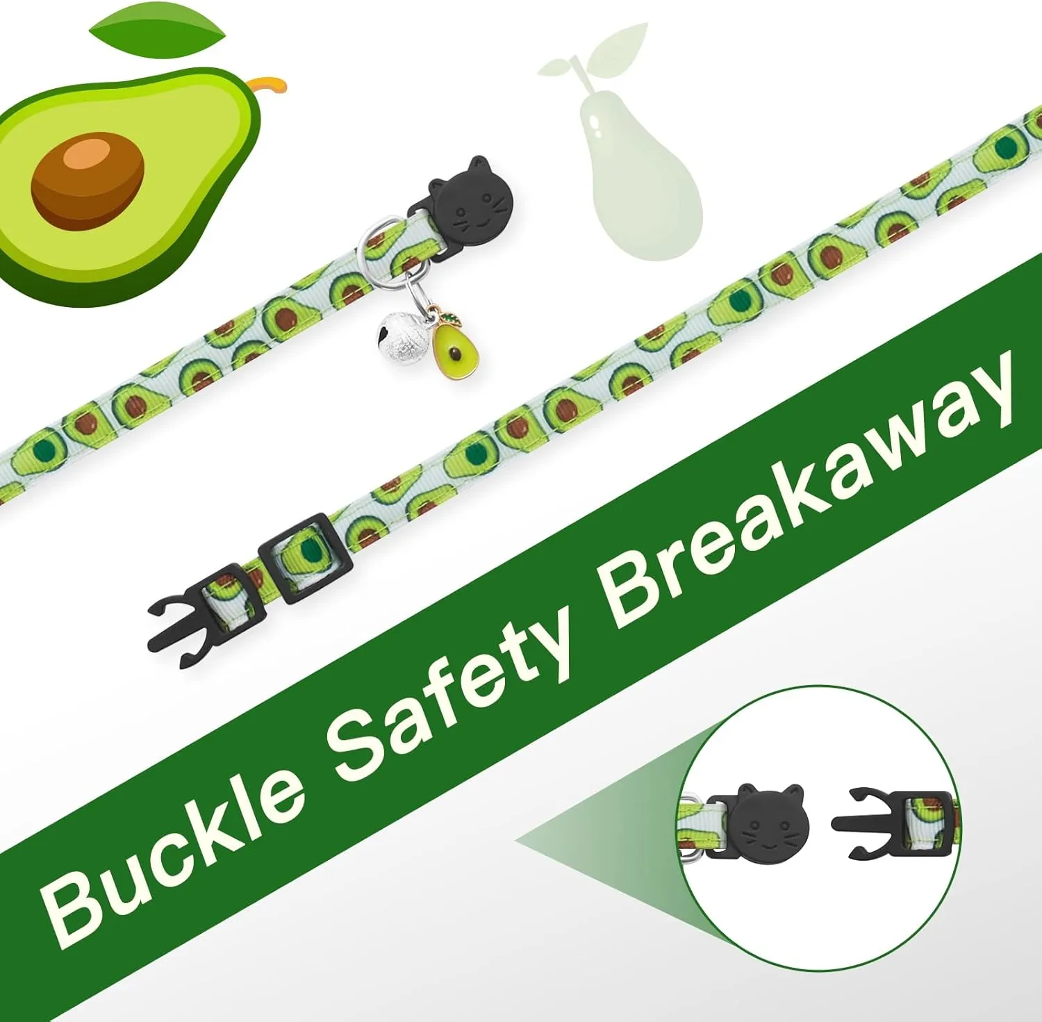     with Bells and Fruit Pendants,Safety Kitten Collar with Apple Air Tag Holder for Girl Boy Cats,Pet Accessories,Gifts(Avocado)