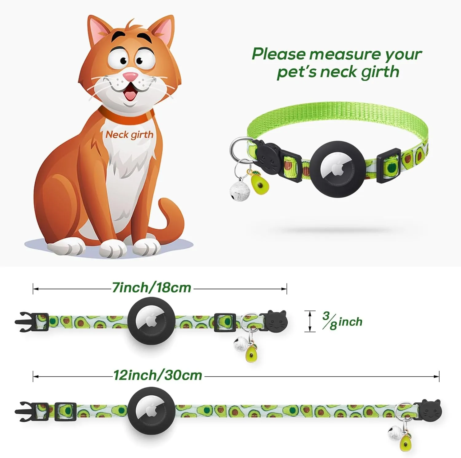      with Bells and Fruit Pendants,Safety Kitten Collar with Apple Air Tag Holder for Girl Boy Cats,Pet Accessories,Gifts(Avocado)