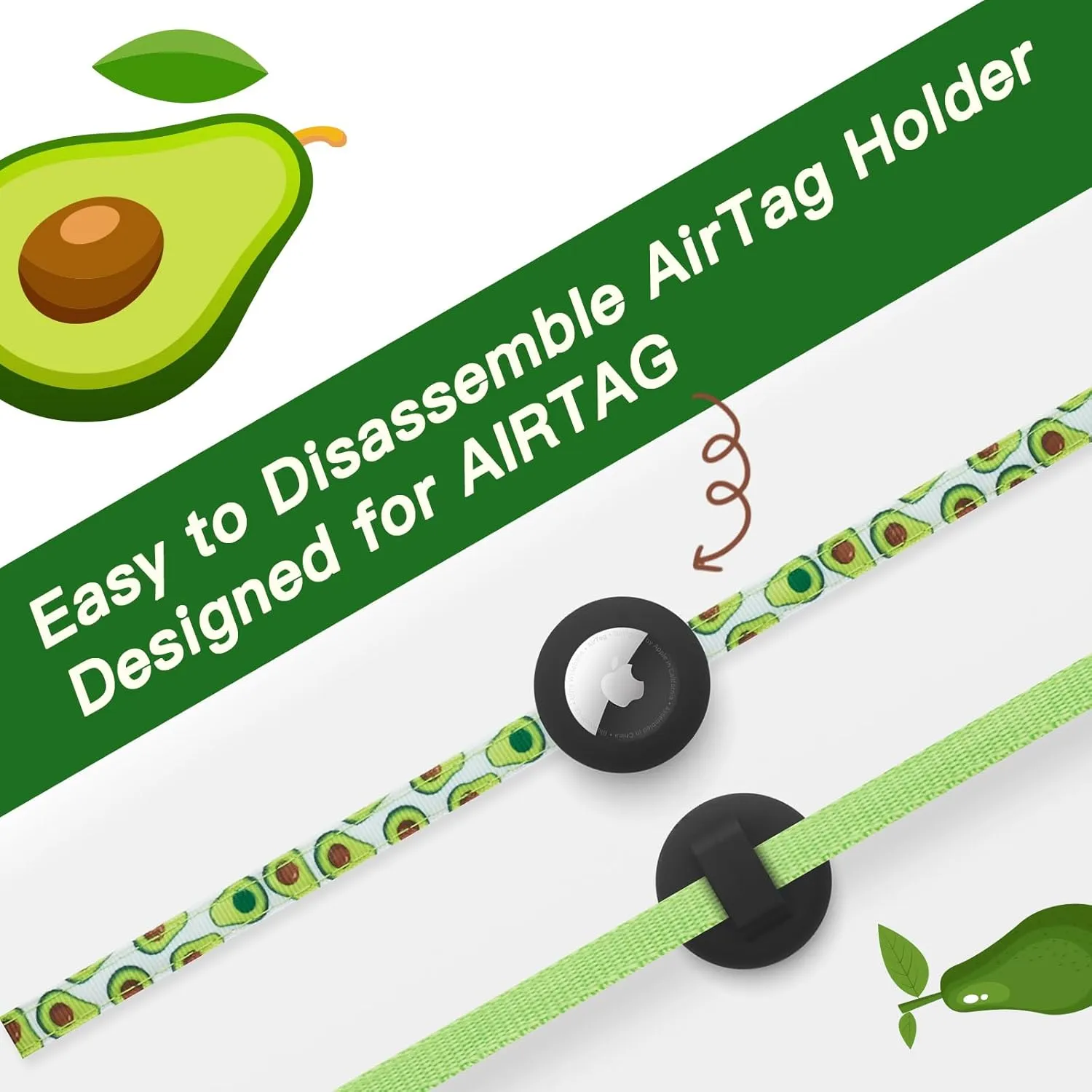      with Bells and Fruit Pendants,Safety Kitten Collar with Apple Air Tag Holder for Girl Boy Cats,Pet Accessories,Gifts(Avocado)