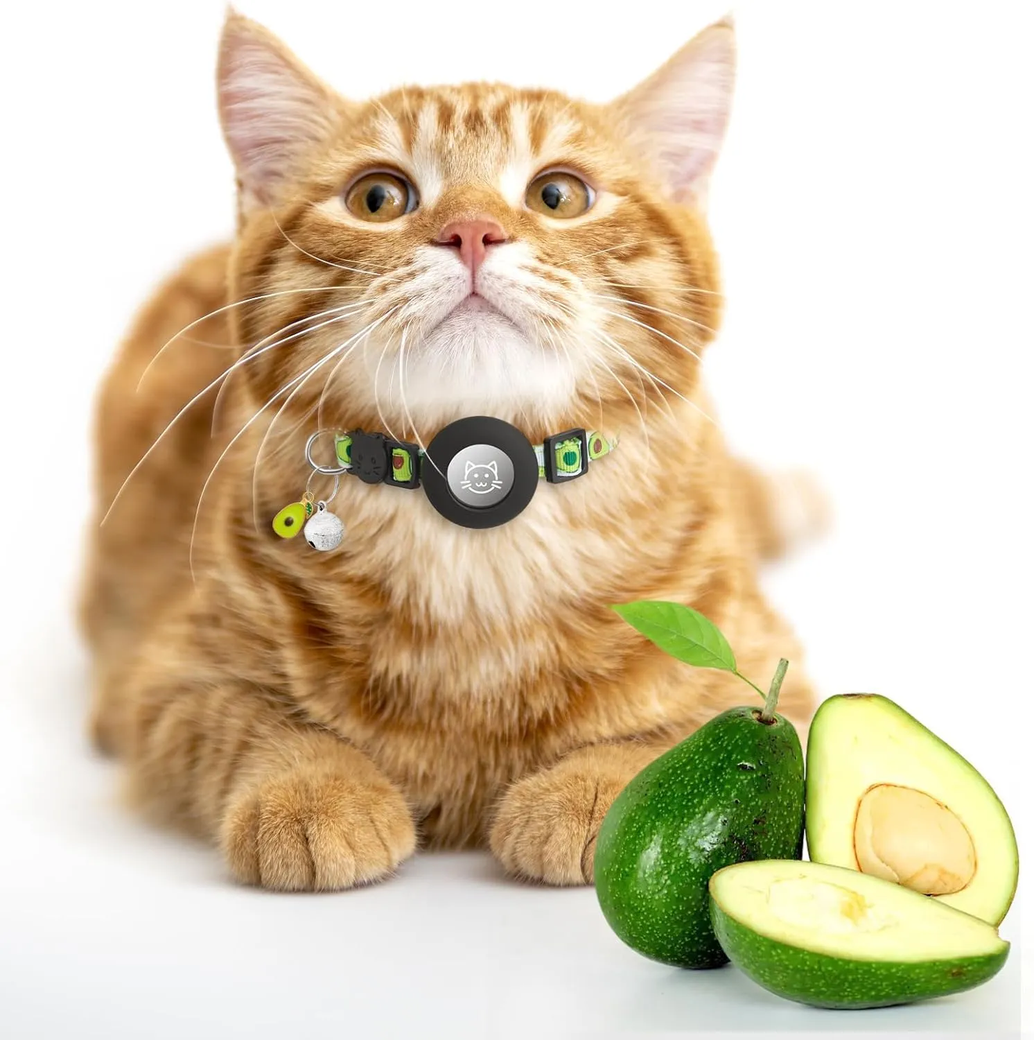      with Bells and Fruit Pendants,Safety Kitten Collar with Apple Air Tag Holder for Girl Boy Cats,Pet Accessories,Gifts(Avocado)