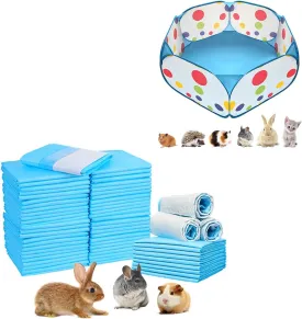 xs Portable Small Animals Playpen, Outdoor/Indoor Pop Open Pet Exercise Fence & 20pcs Rabbit Pee Pads, Pet Toilet/Potty Training Pads, Super Absorbent Guinea Pig Disposable Diaper