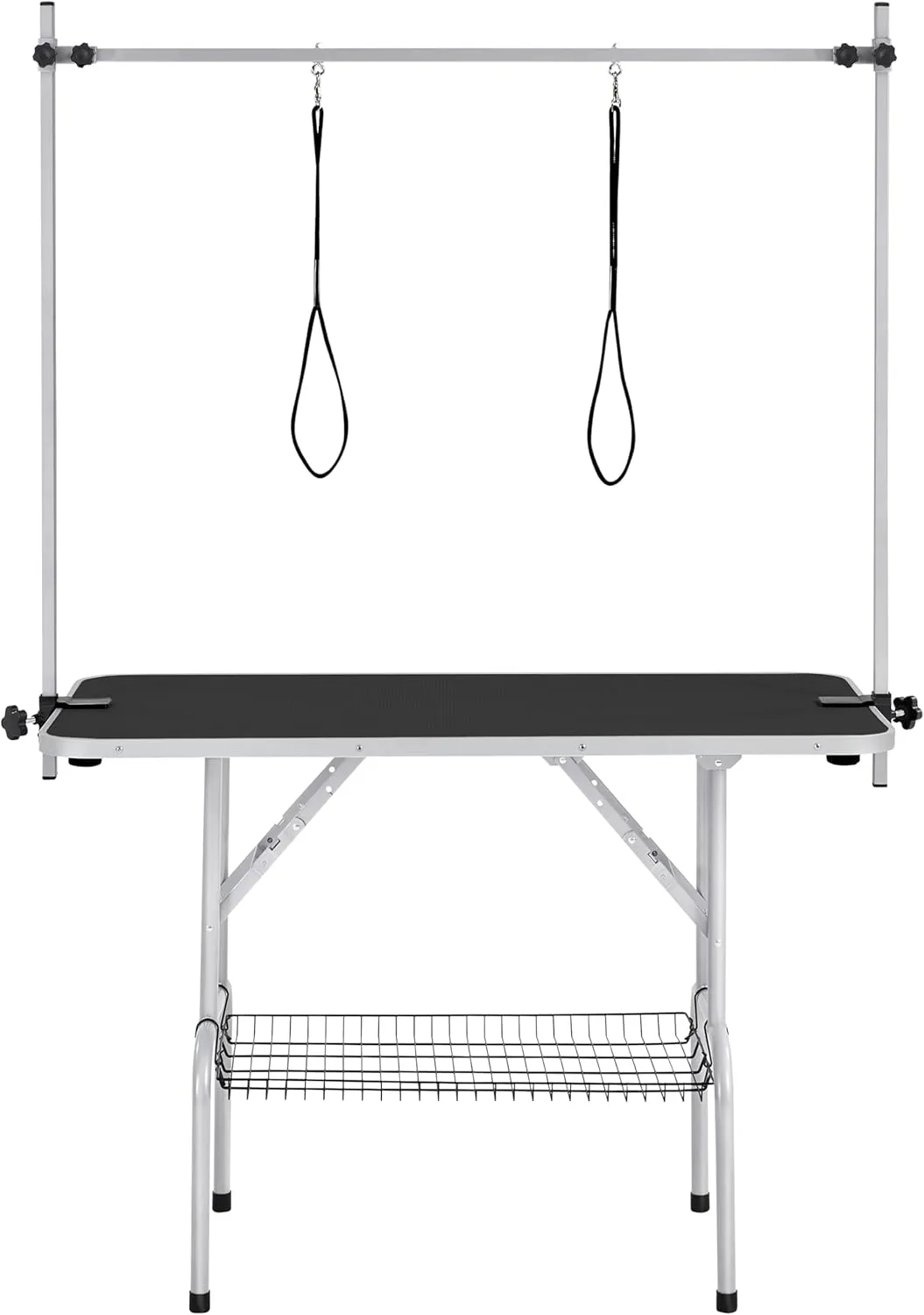 Yaheetech Foldable & Portable Pet Grooming Table for Home - Stainless Steel H-Shape Frame Height Adjustable Pet Beauty Table w/Arm/Noose/Mesh Tray, 45in x 24in