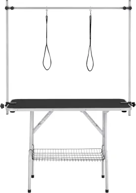 Yaheetech Foldable & Portable Pet Grooming Table for Home - Stainless Steel H-Shape Frame Height Adjustable Pet Beauty Table w/Arm/Noose/Mesh Tray, 45in x 24in
