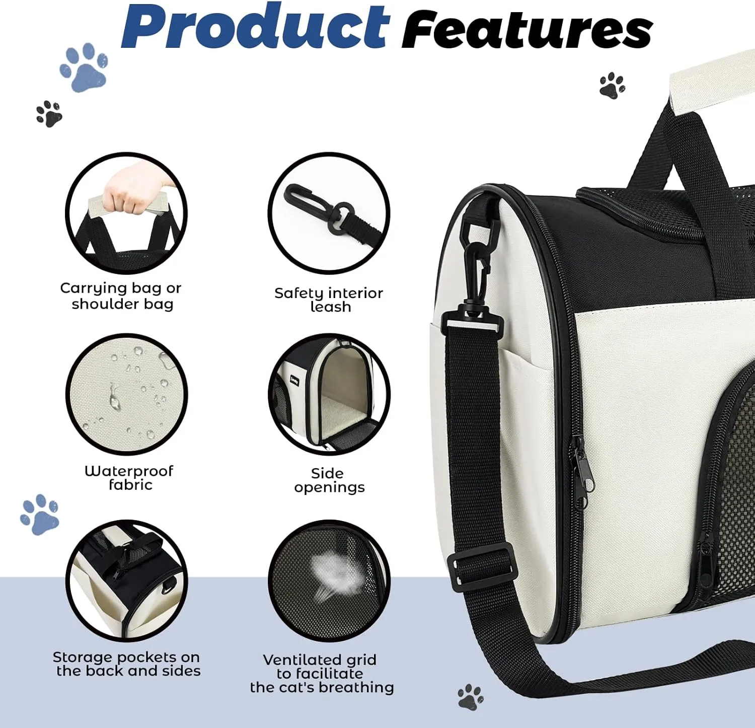 Zavothy Collapsible TSA Approved Pet Carrier for Cats & Dogs (Up to 15 Lbs, 16.54"x11.42"x9.84")  Soft-Sided Airline Travel Carrier, White