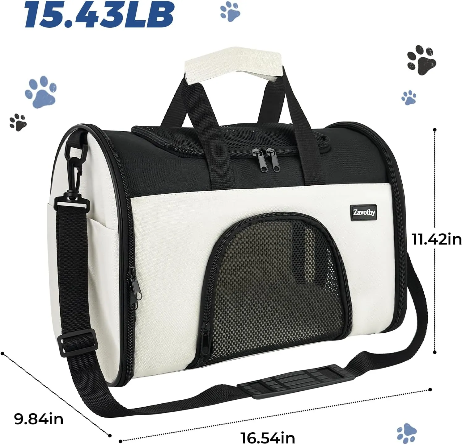 Zavothy Collapsible TSA Approved Pet Carrier for Cats & Dogs (Up to 15 Lbs, 16.54"x11.42"x9.84")  Soft-Sided Airline Travel Carrier, White