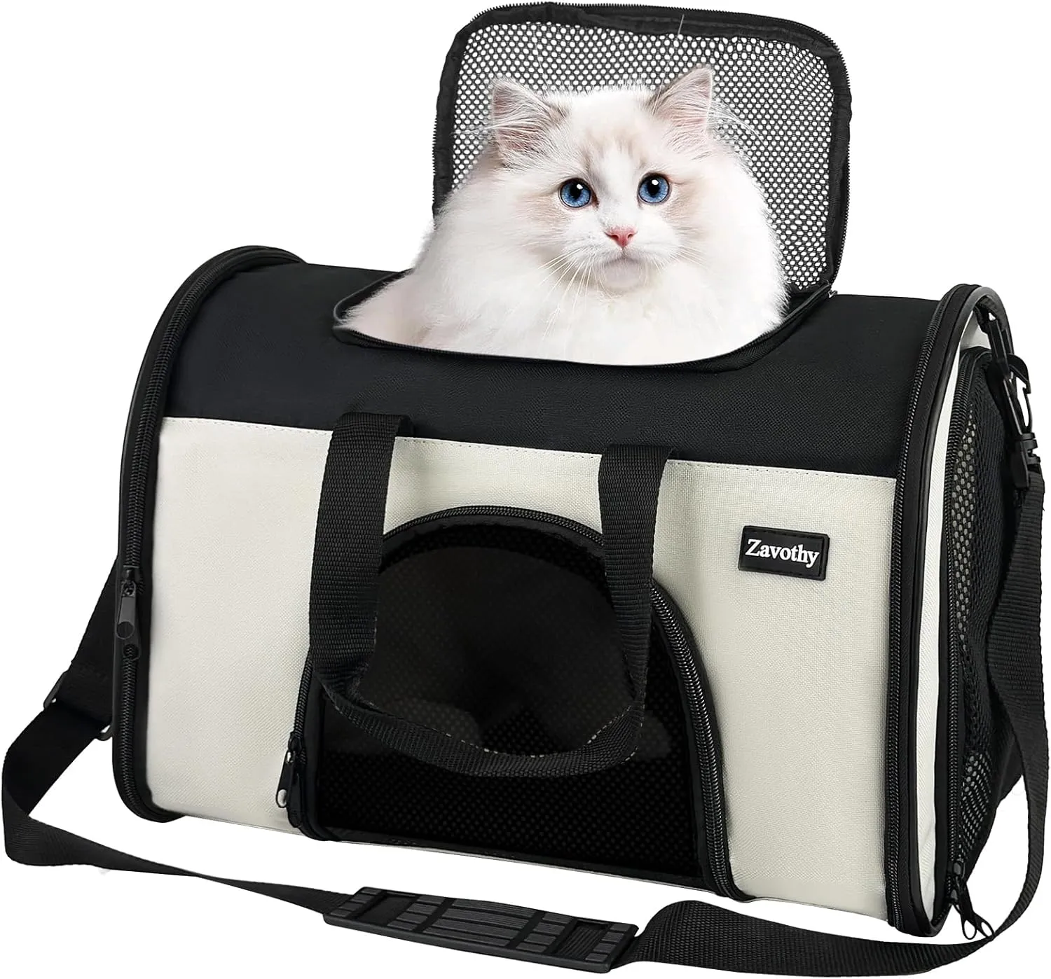 Zavothy Collapsible TSA Approved Pet Carrier for Cats & Dogs (Up to 15 Lbs, 16.54"x11.42"x9.84")  Soft-Sided Airline Travel Carrier, White
